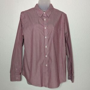 LL Bean Classic Burgundy/White Striped Women's Shirt Size‎ L